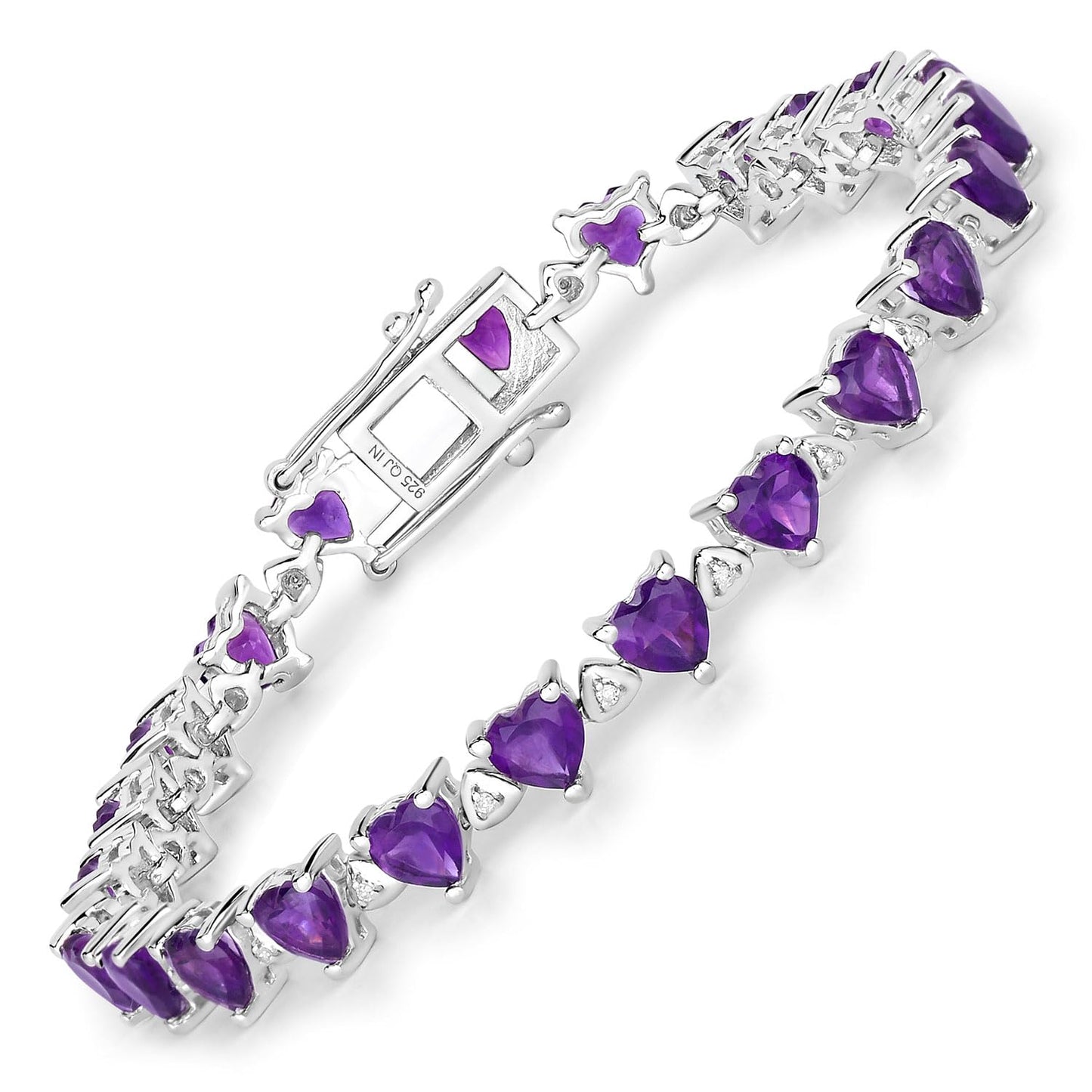 9.89 Ct Heart Purple Amethyst & Diamond Prong Silver Tennis Bracelet