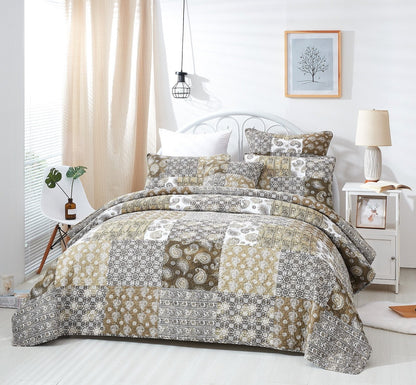 DaDa Bedding Bohemian Olive Brown Moroccan Paisley Floral Filigree Patchwork Cotton Bedspread Set (JHW-885)