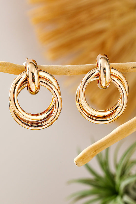 Threaded Pear Gold Circles Stud Earrings