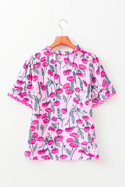 Threaded Pear Ruby Detail Frilled Summer Blouse