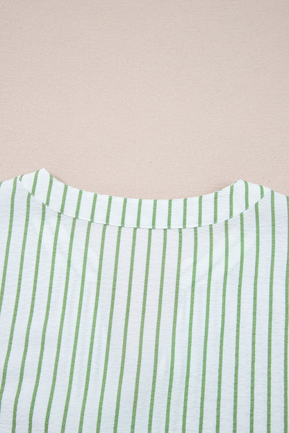 Threaded Pear Ashley Stripe Flower Puff Sleeve V Neck Babydoll Blouse