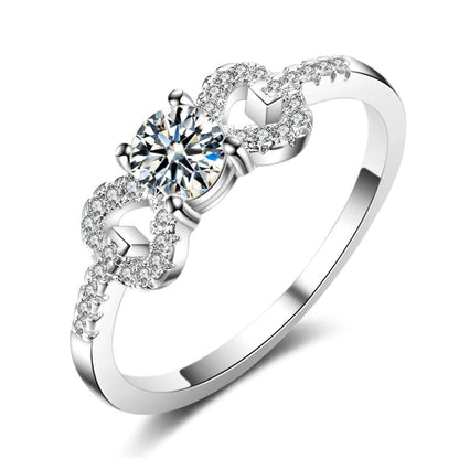 Crystal & Silvertone Bow Ring-3