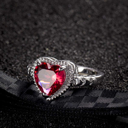 Rose Crystal & Silvertone Heart Ring