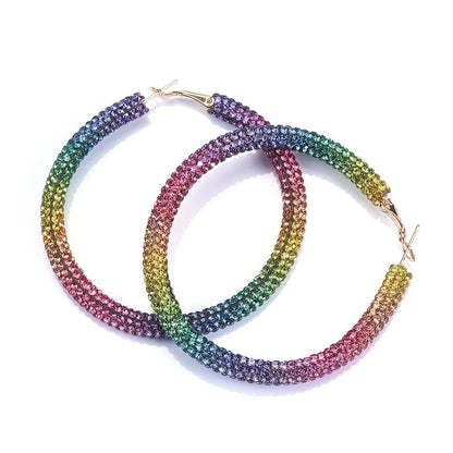 Rainbow Cubic Zirconia & Goldtone Hoop Earrings