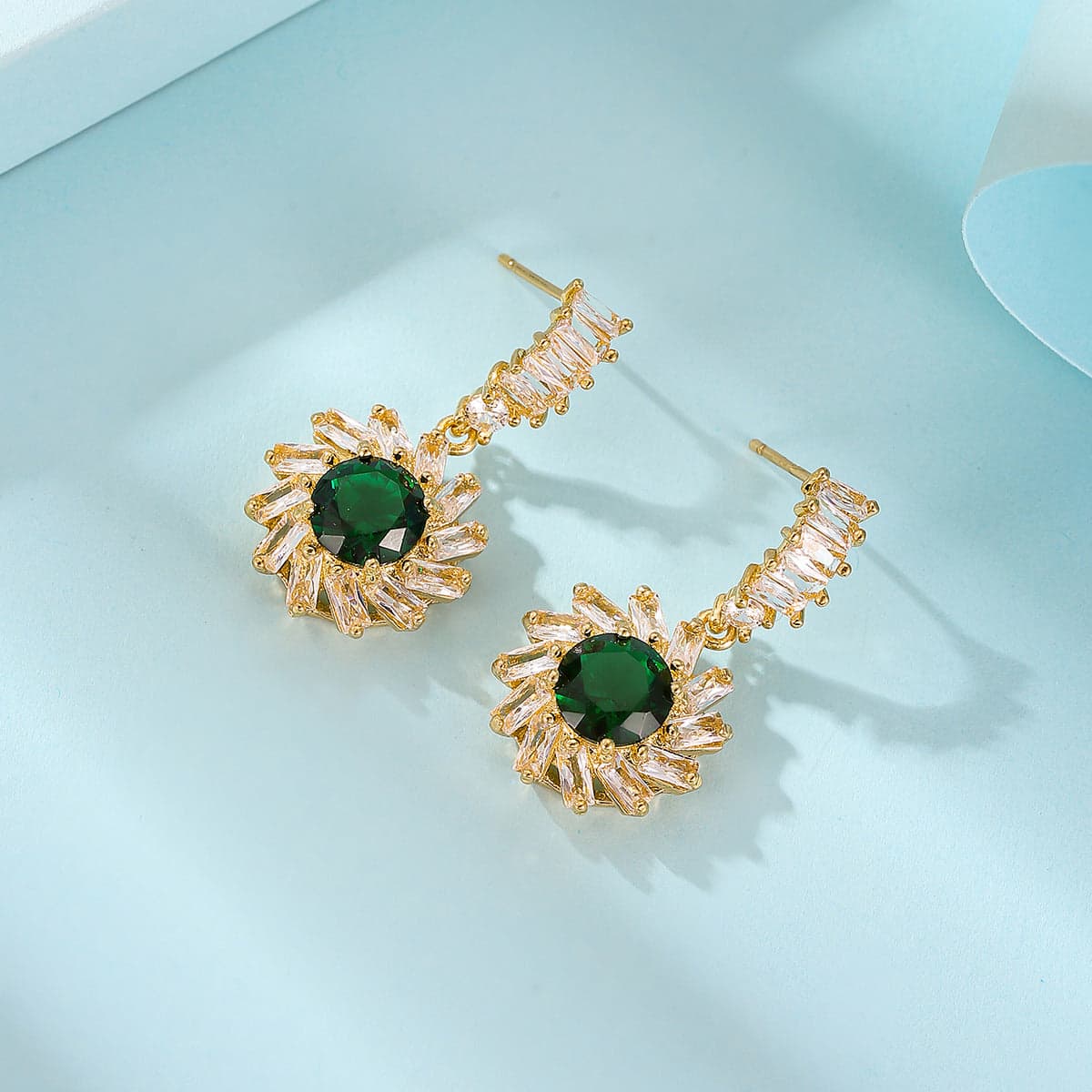 Green Crystal & Cubic Zirconia Goldtone Flower Dangle Earrings