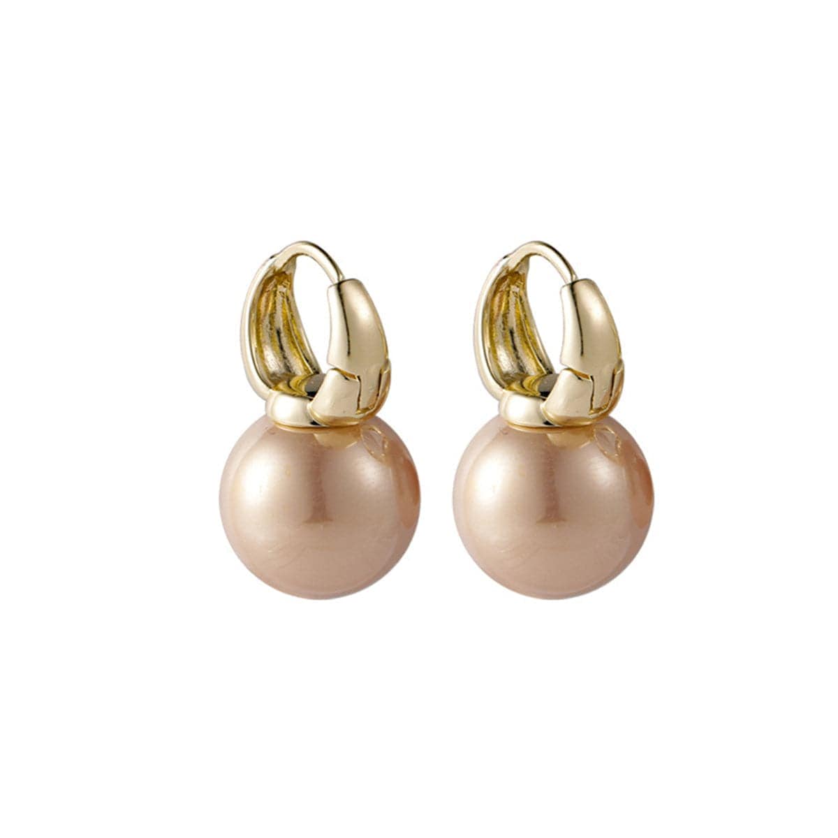 Pink Pearl & Goldtone Huggie Earrings