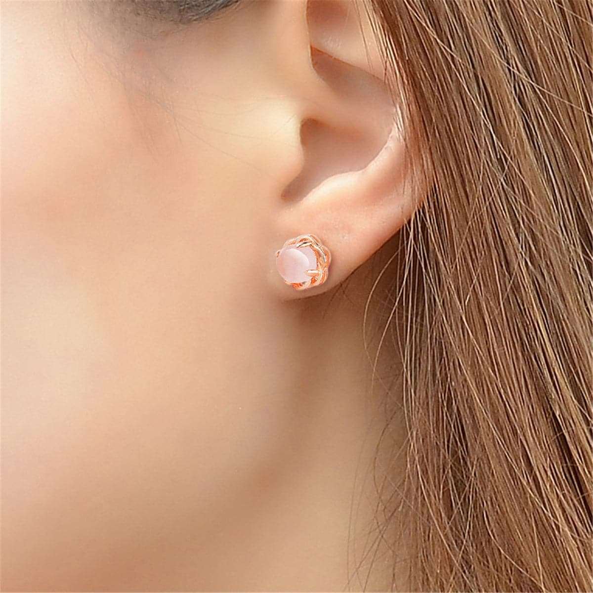 Rose Quartz & Rose Goldtone Floral Stud Earrings
