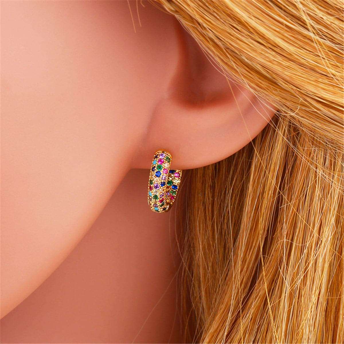 Colored Cubic Zirconia & Goldtone Huggie Earrings