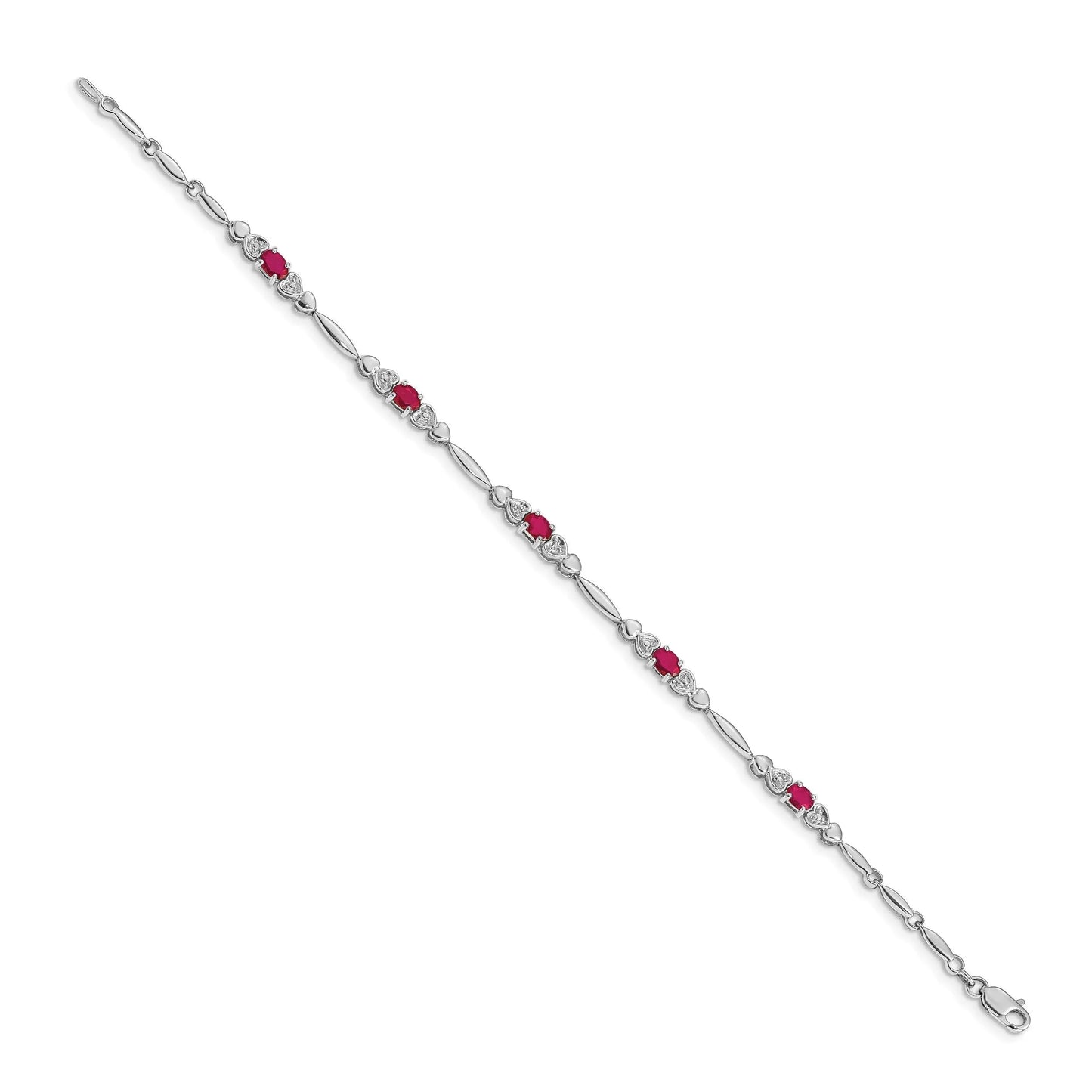 14k White Gold Diamond and Oval Ruby Heart Design 7 inch Bracelet