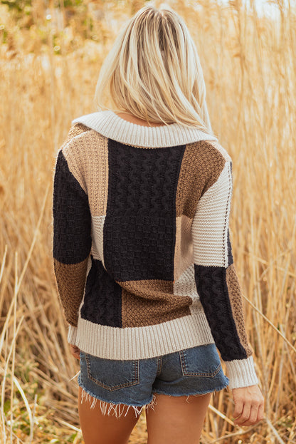Threaded Pear Paige Cable Knit Sleeve Buttons Collared Sweater