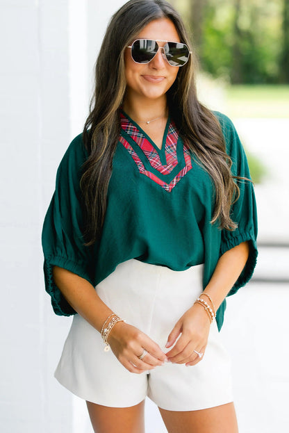 Threaded Pear Janiyah Patchwork Half Sleeve Blouse