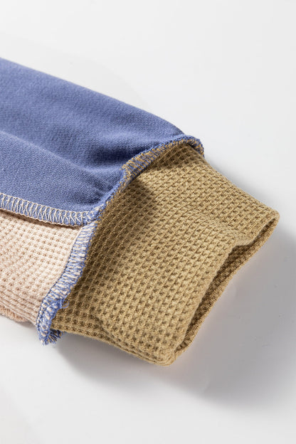 Threaded Pear Alaina Waffle Patchwork Oversize Sweatshirt
