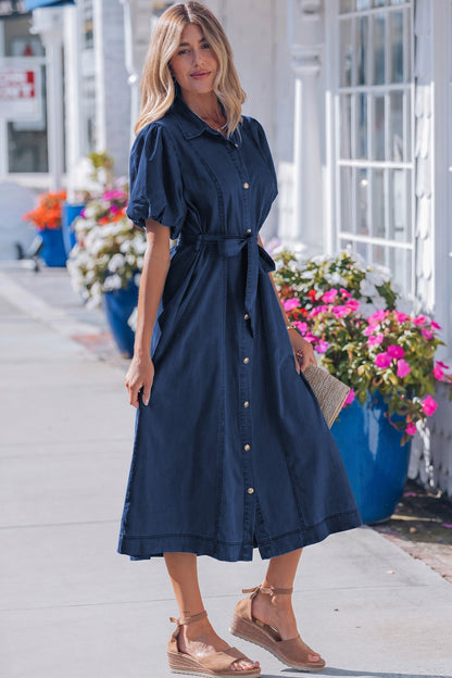 Threaded Pear Makayla Bubble Sleeve Long Dress