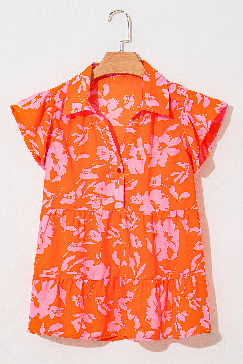 Threaded Pear Karla Floral Collared Button Blouse