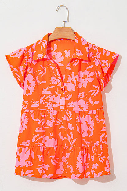 Threaded Pear Karla Floral Collared Button Blouse