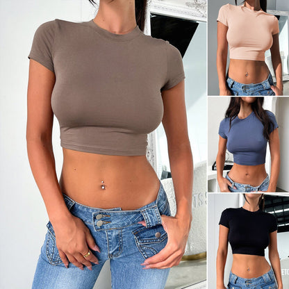 Women's Slim Fit Midriff-Baring Short Sleeve Crop Top