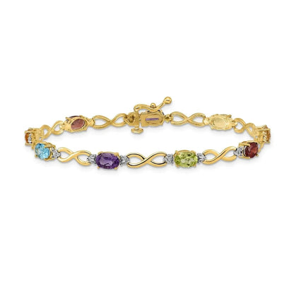Genuine Rainbow Diamond 10K Gold Infinity Bracelet