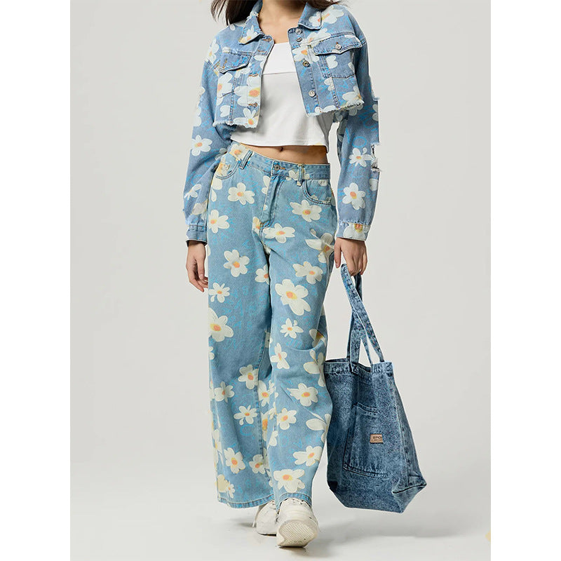🌸 Women's Vintage Floral Print Straight-Leg Jeans