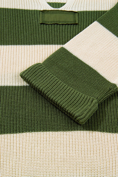 Threaded Pear Violet Stripe Colorblock Notched PLUS Sweater