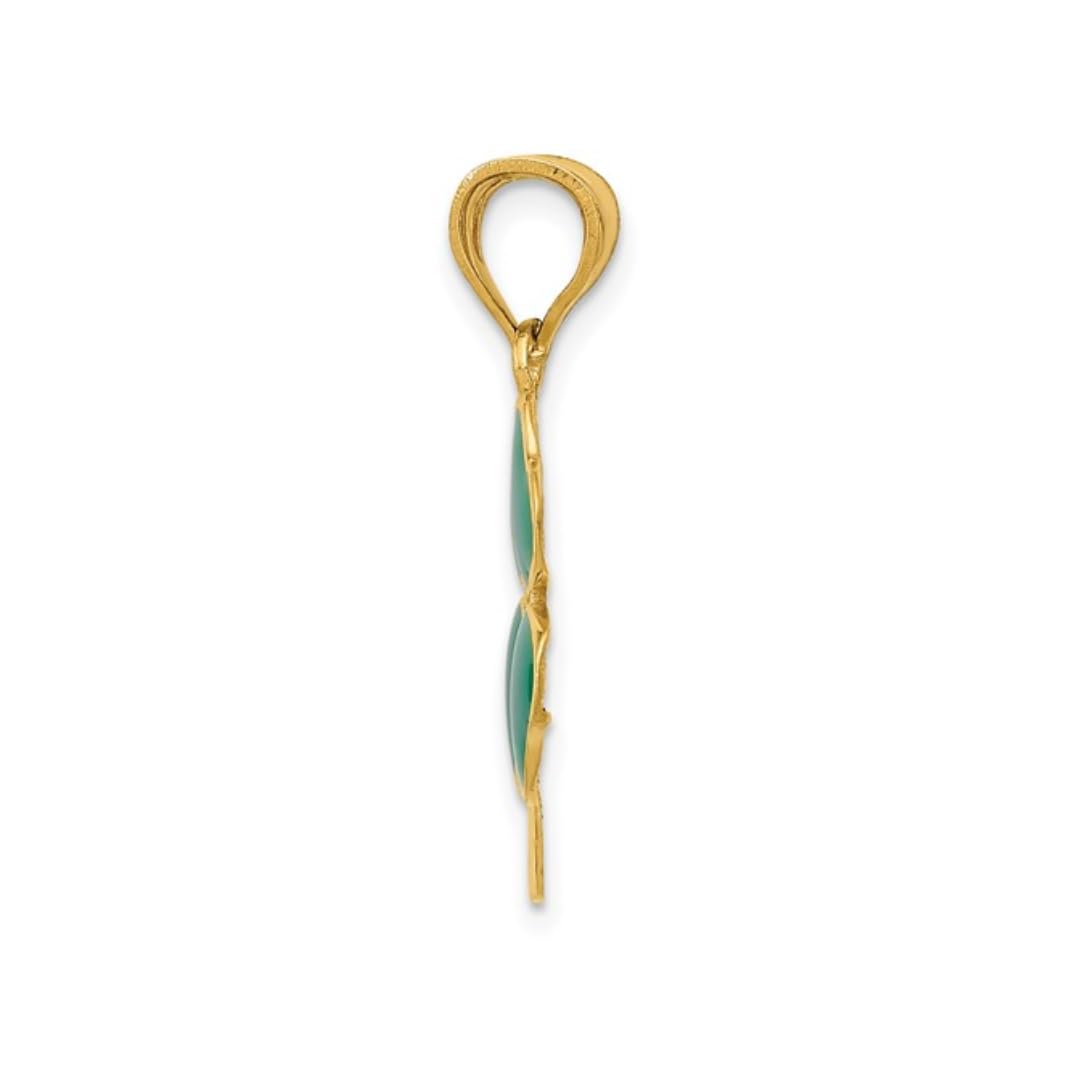 Four Leaf Clover Green Enameled 14k Gold Charm Pendant Only