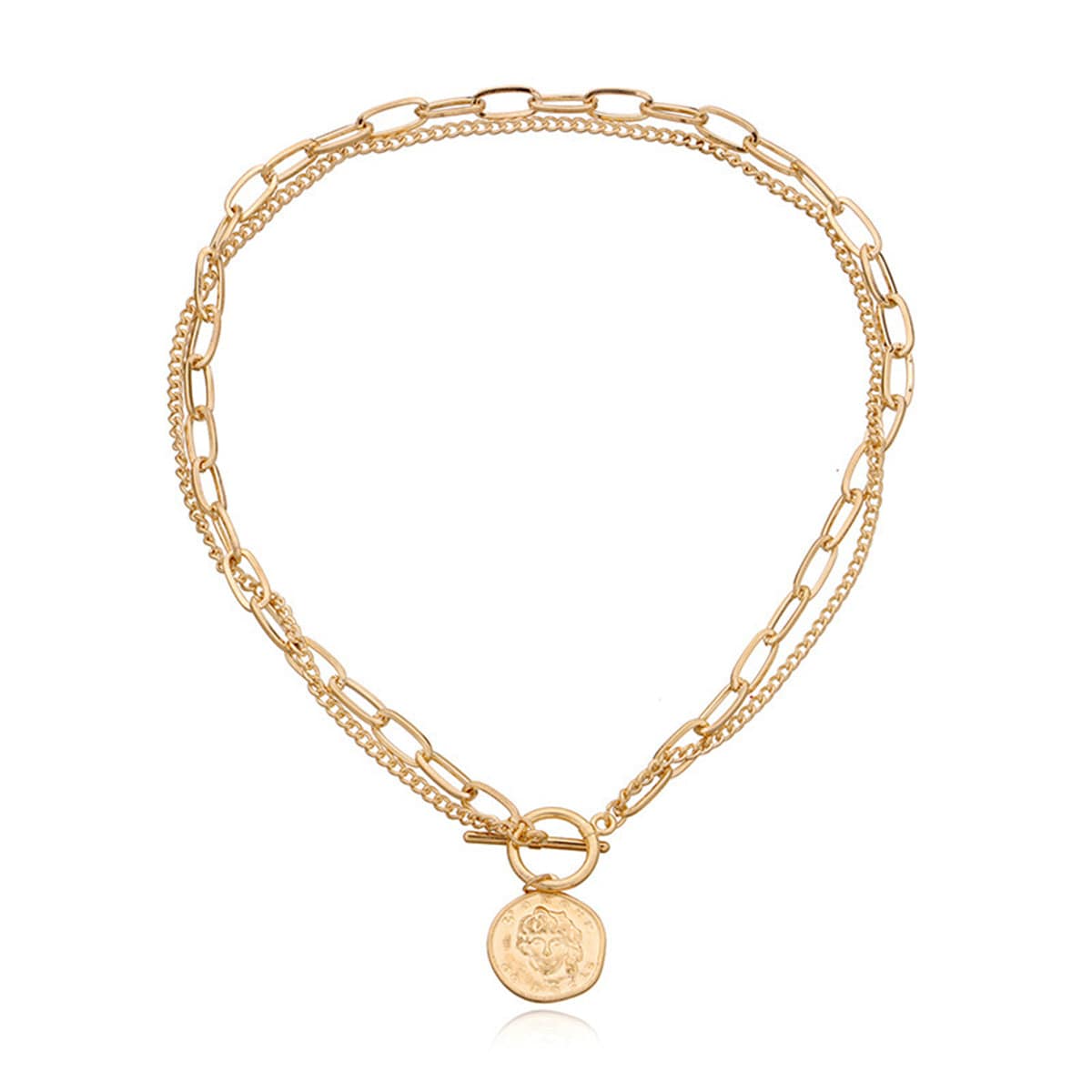 Goldtone Coin Layered Pendant Necklace-2