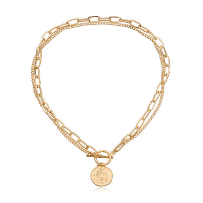 Goldtone Coin Layered Pendant Necklace-2