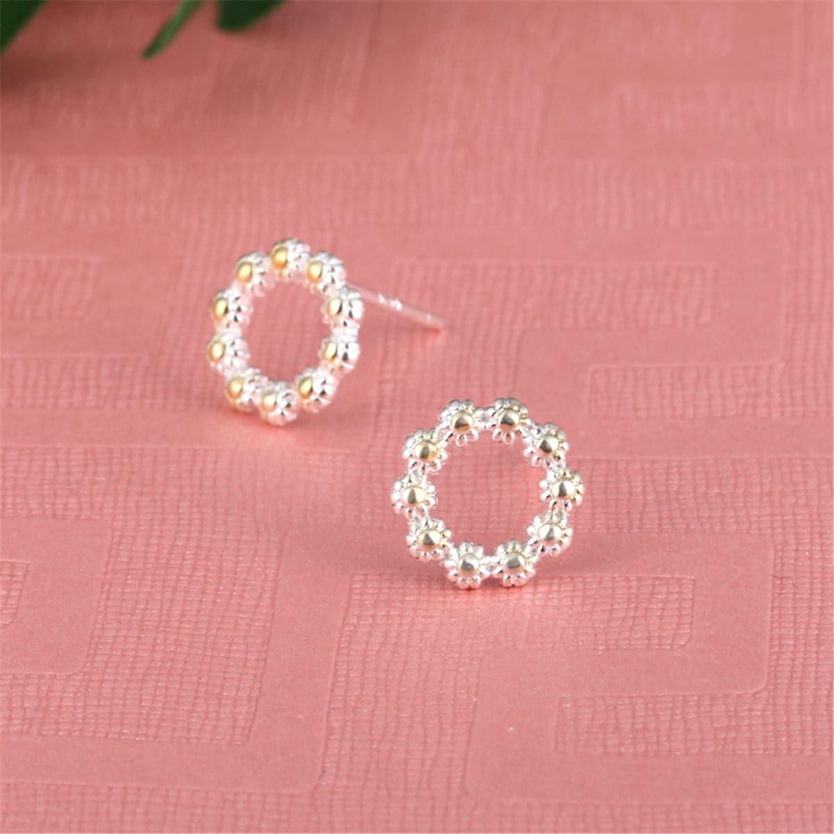 Two-tone Sunflower Openwork Stud Earrings