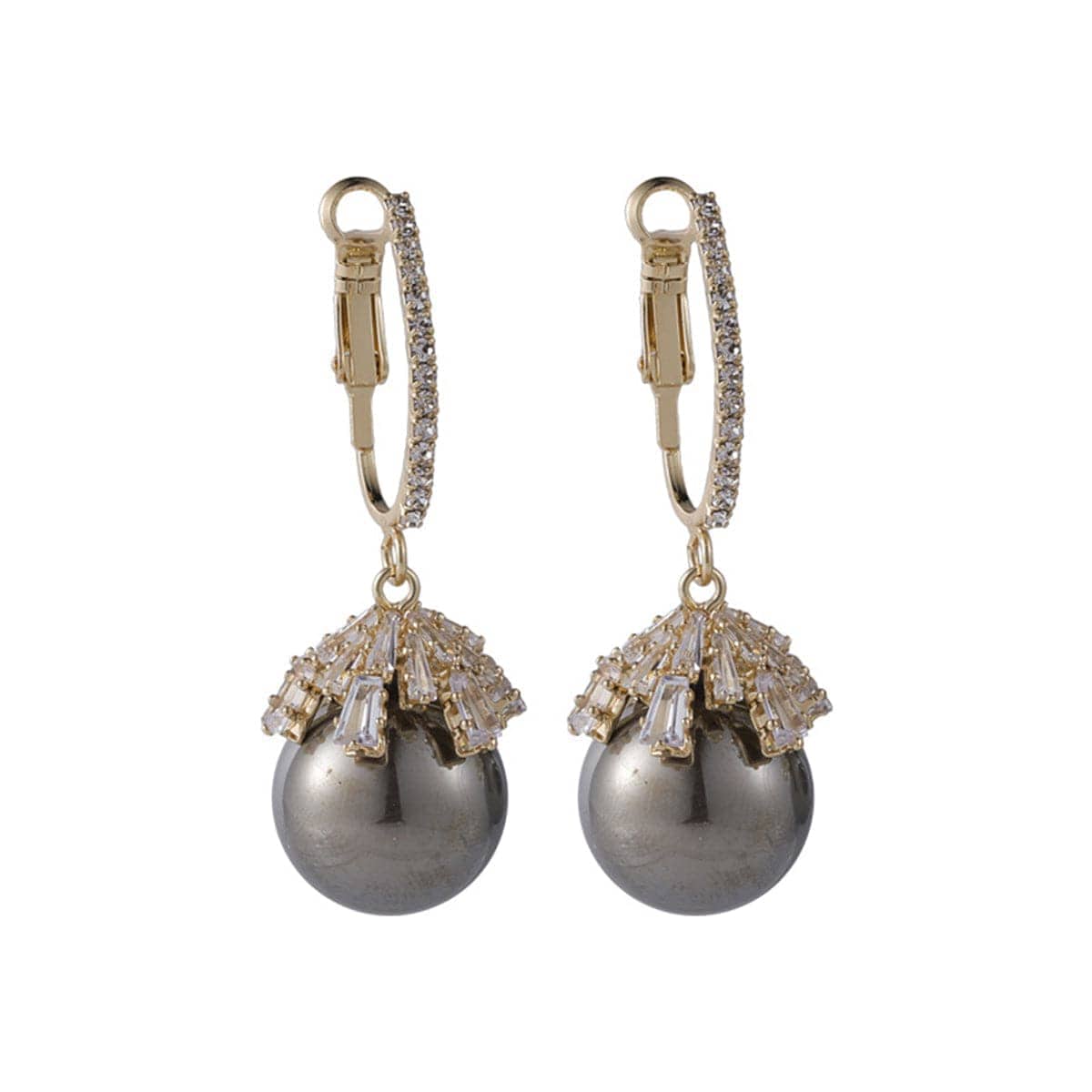 Gray Pearl & Cubic Zirconia Goldtone Huggie Earrings