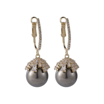 Gray Pearl & Cubic Zirconia Goldtone Huggie Earrings