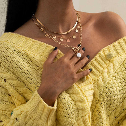 Pearl & Goldtone Sequin Necklace Set