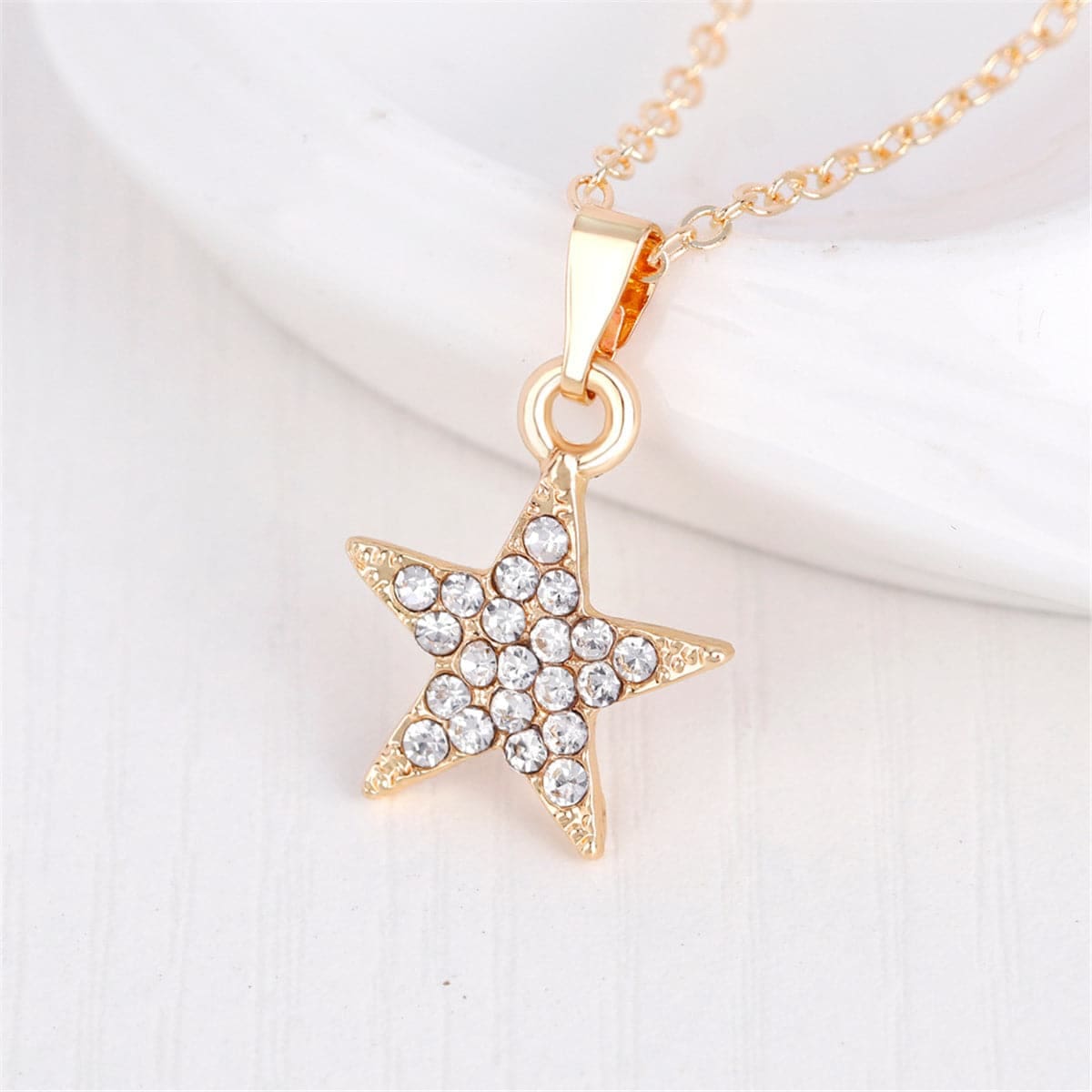 Cubic Zirconia & Goldtone Star Pendant Necklace Set