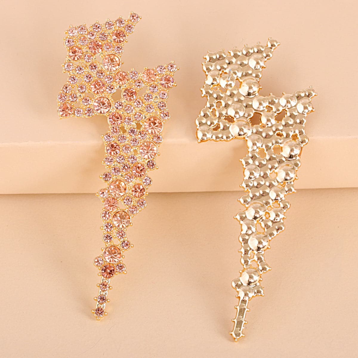 Pink Cubic Zirconia & Goldtone Lightning Stud Earrings