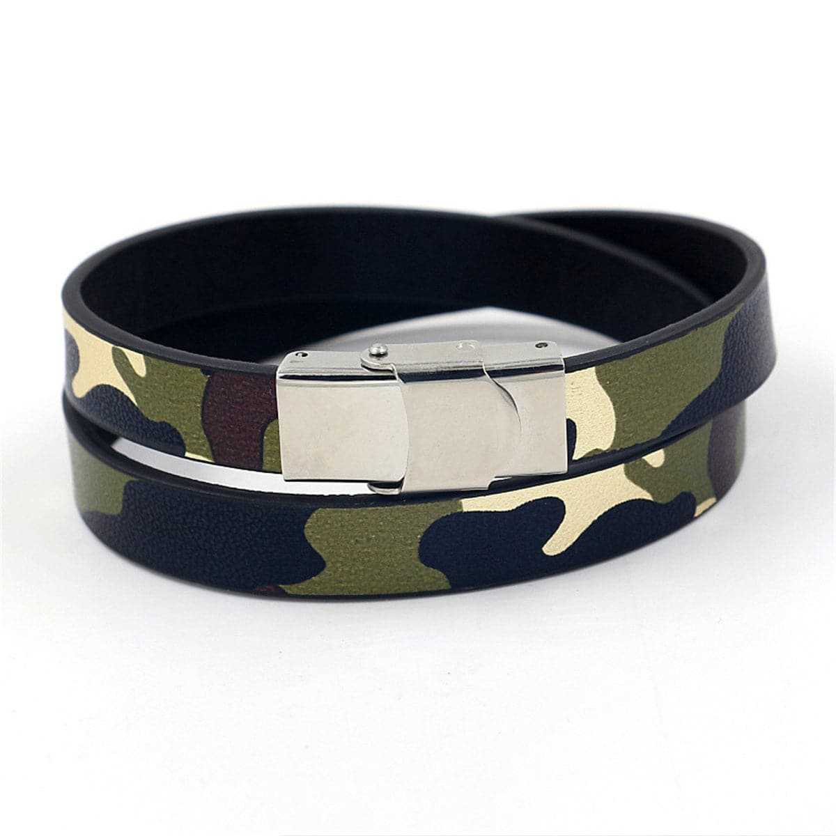 Green Polyurethane & Silvertone Camouflage Polystyrene Bracelet