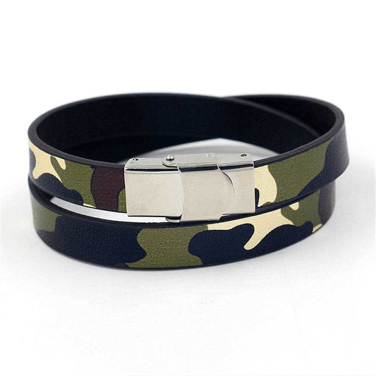 Green Polyurethane & Silvertone Camouflage Polystyrene Bracelet