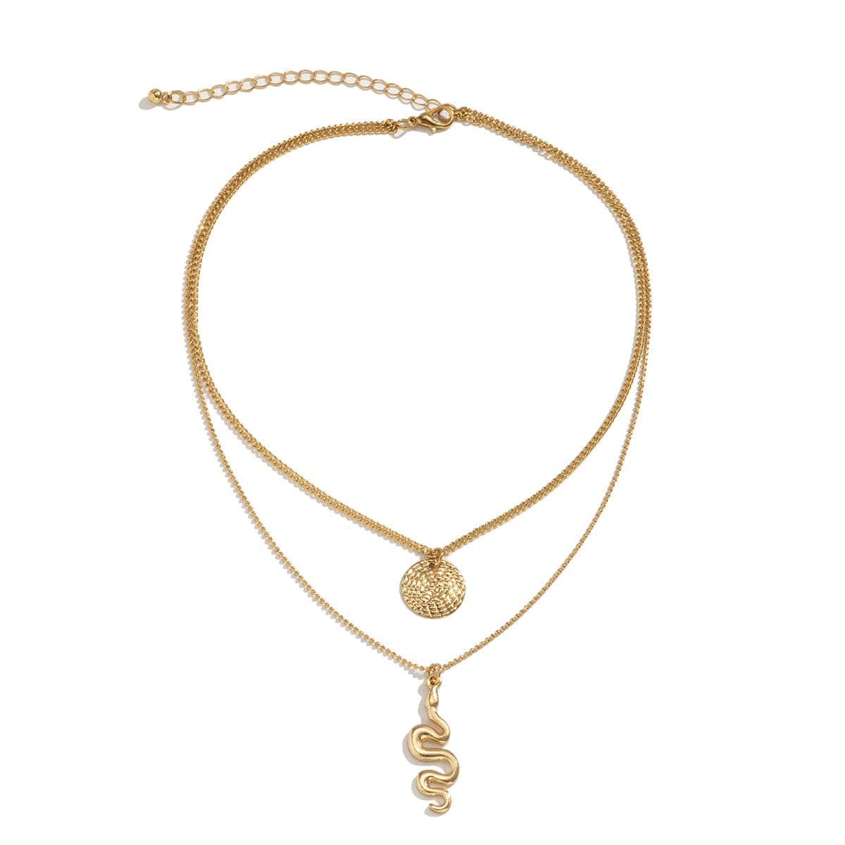 Goldtone Snake Circle Layered Pendant Necklace