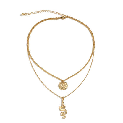 Goldtone Snake Circle Layered Pendant Necklace