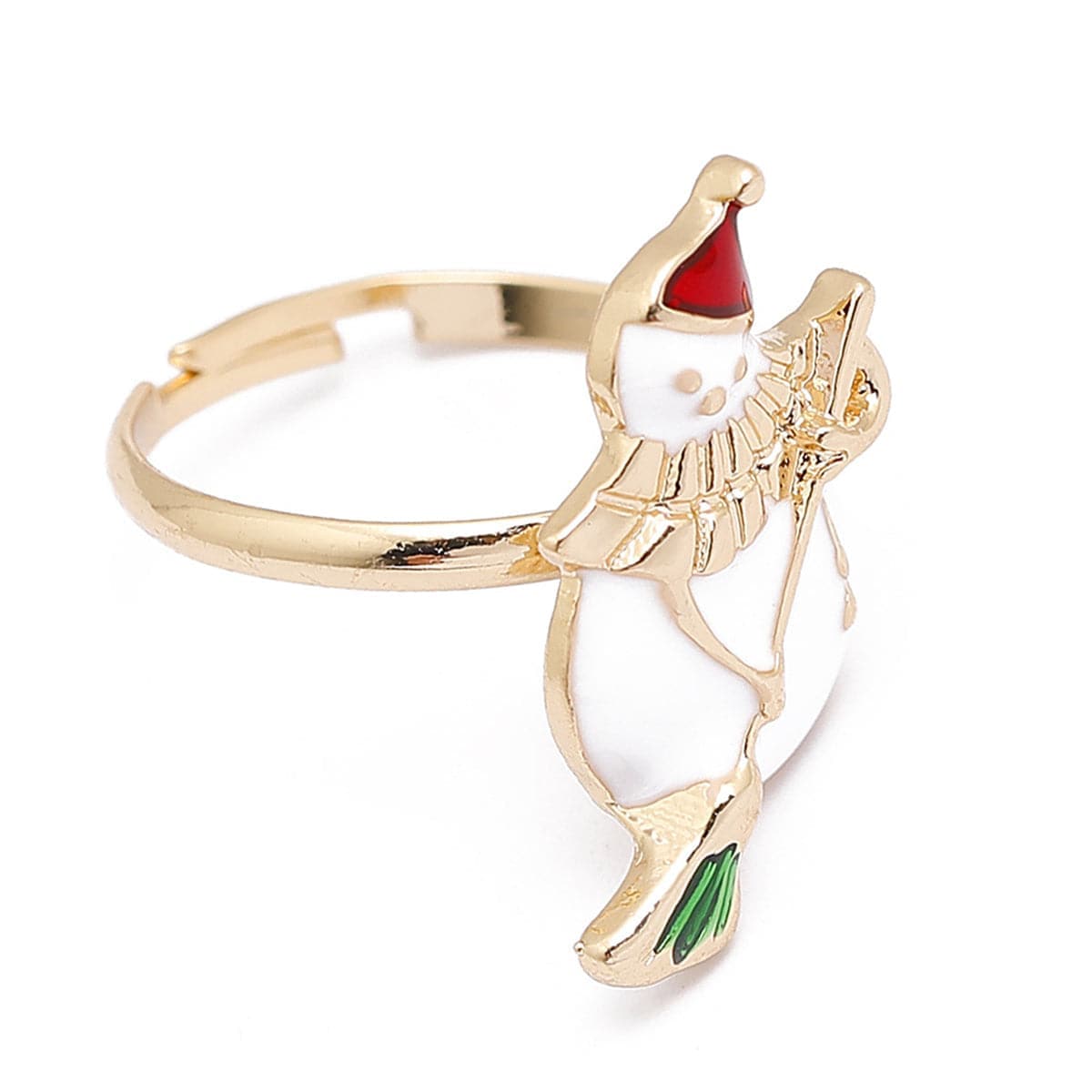 Red Enamel & Goldtone Snowman Adjustable Ring