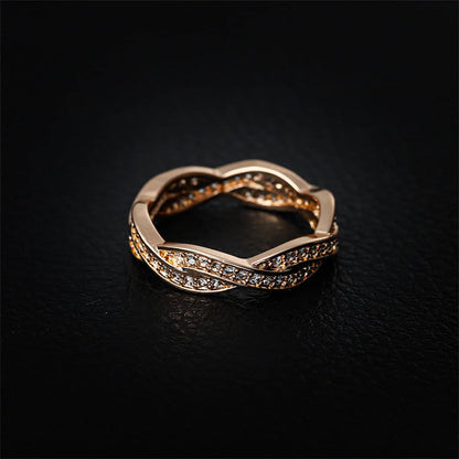 Cubic Zirconia & Rose Goldtone Crossing Line Band Ring-2