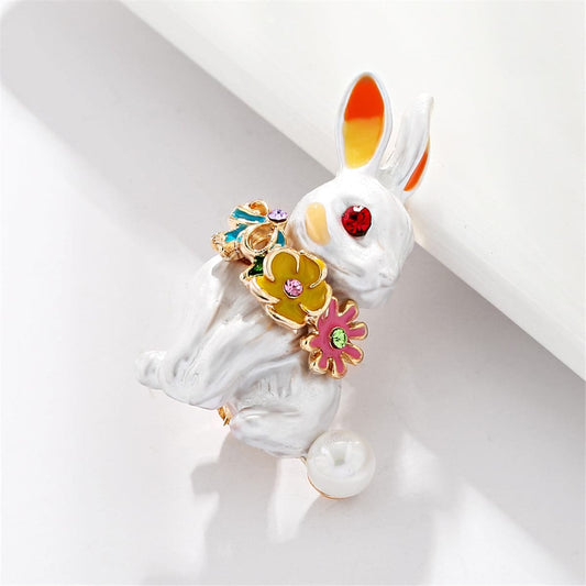 White & Cubic Zirconia Rabbit Brooch