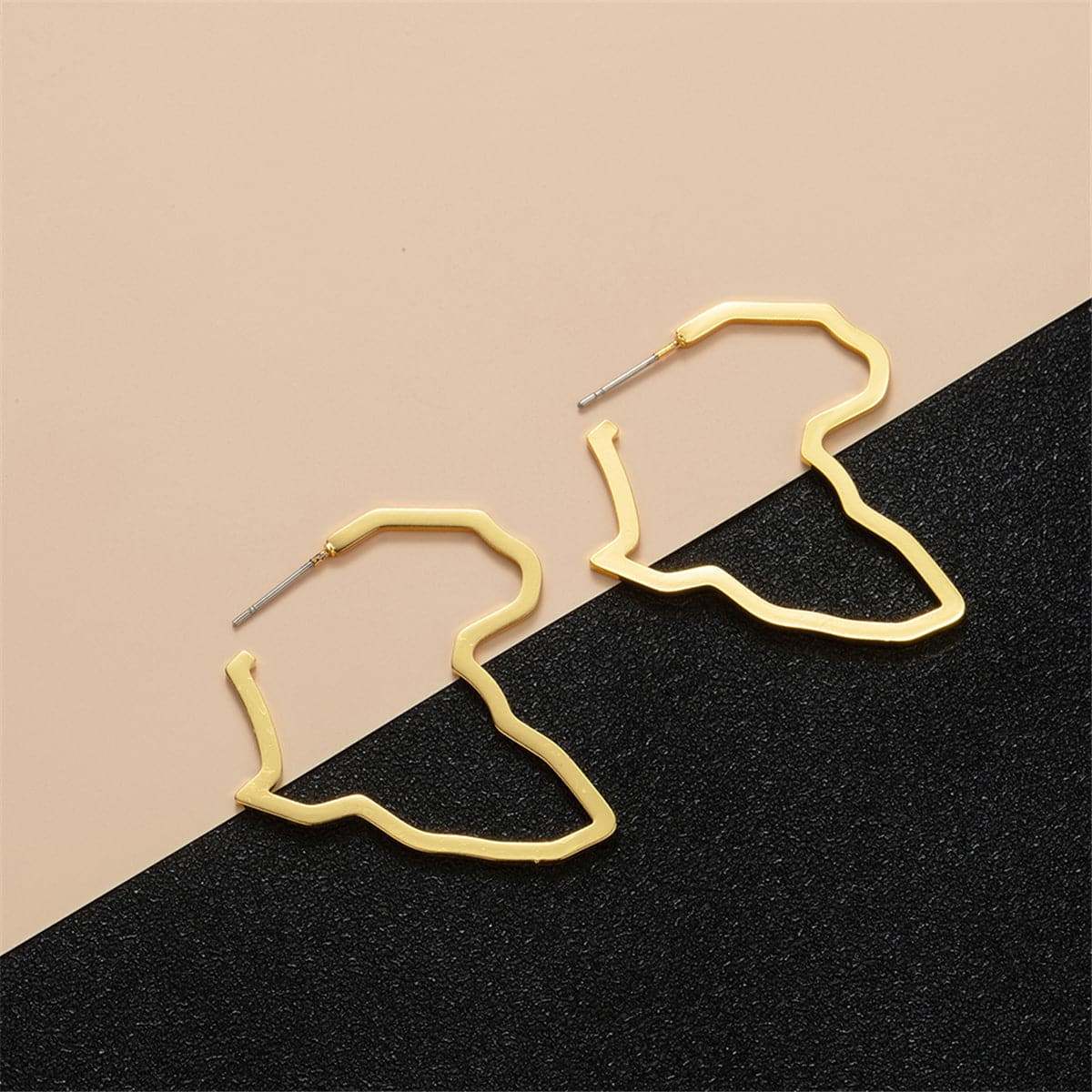 Goldtone Open Africa Map Hoop Earrings