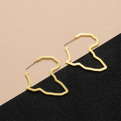 Goldtone Open Africa Map Hoop Earrings