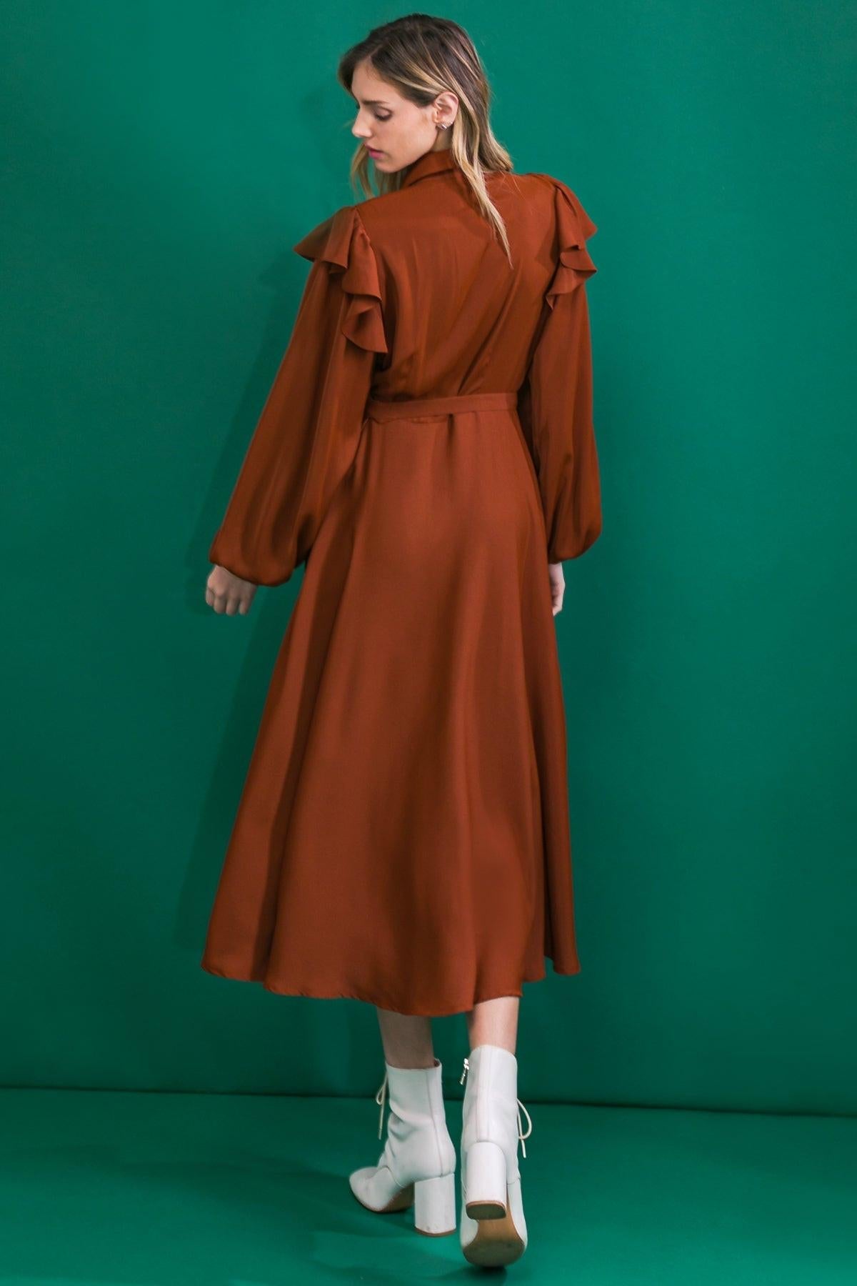 Tier Elegance Brown Woven Midi Dress