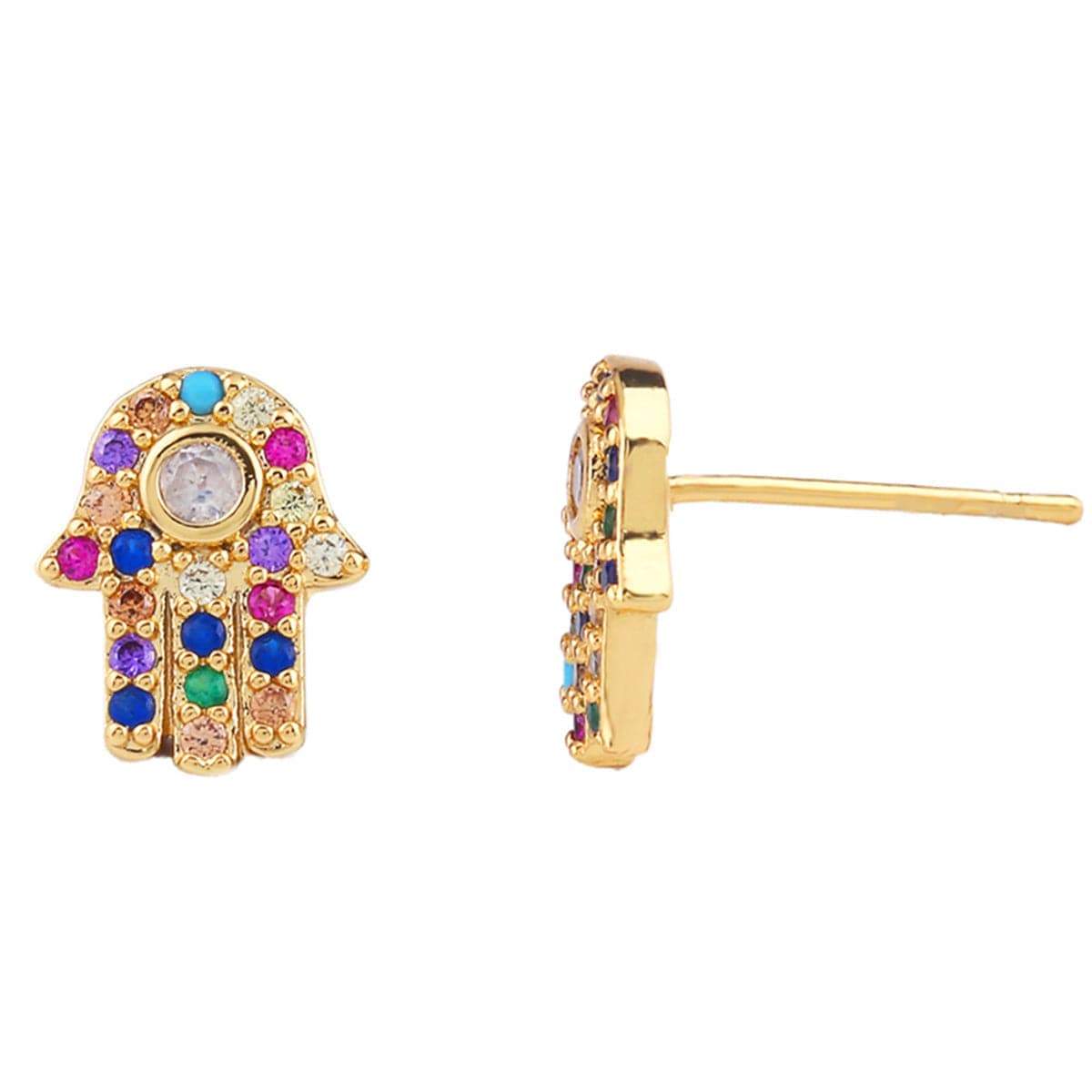 Rainbow Cubic Zirconia Hamsa Stud Earrings