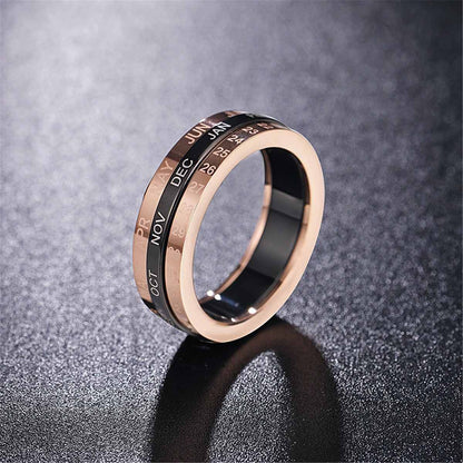 Black Acrylic & Rose Goldtone Calendar Ring