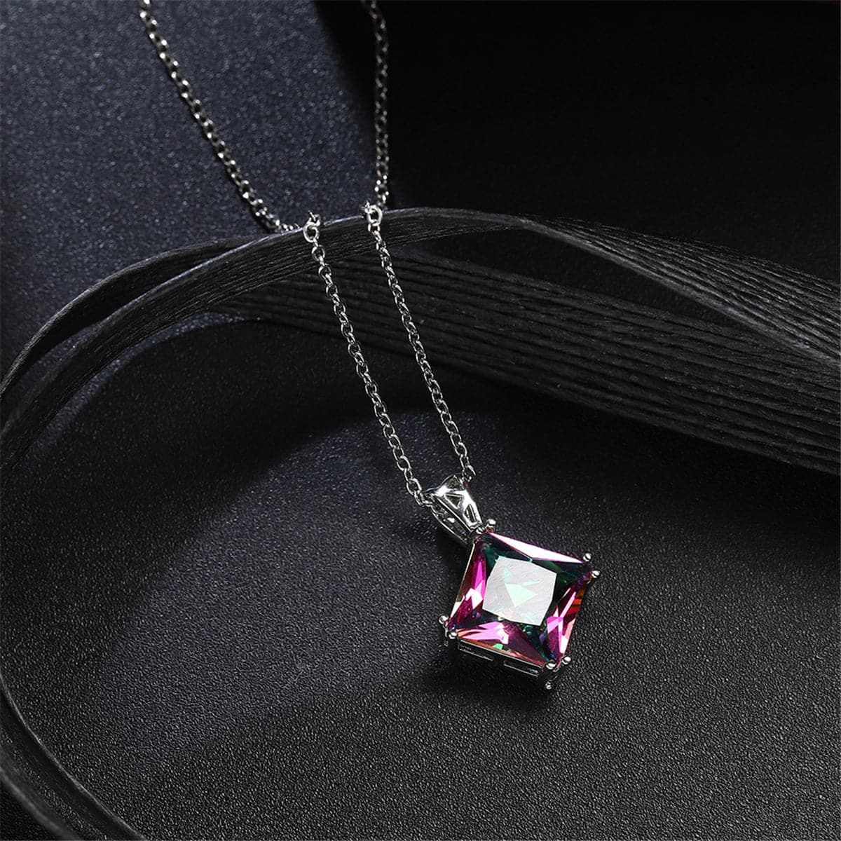 Crystal & Silvertone Princess-Cut Pendant Necklace