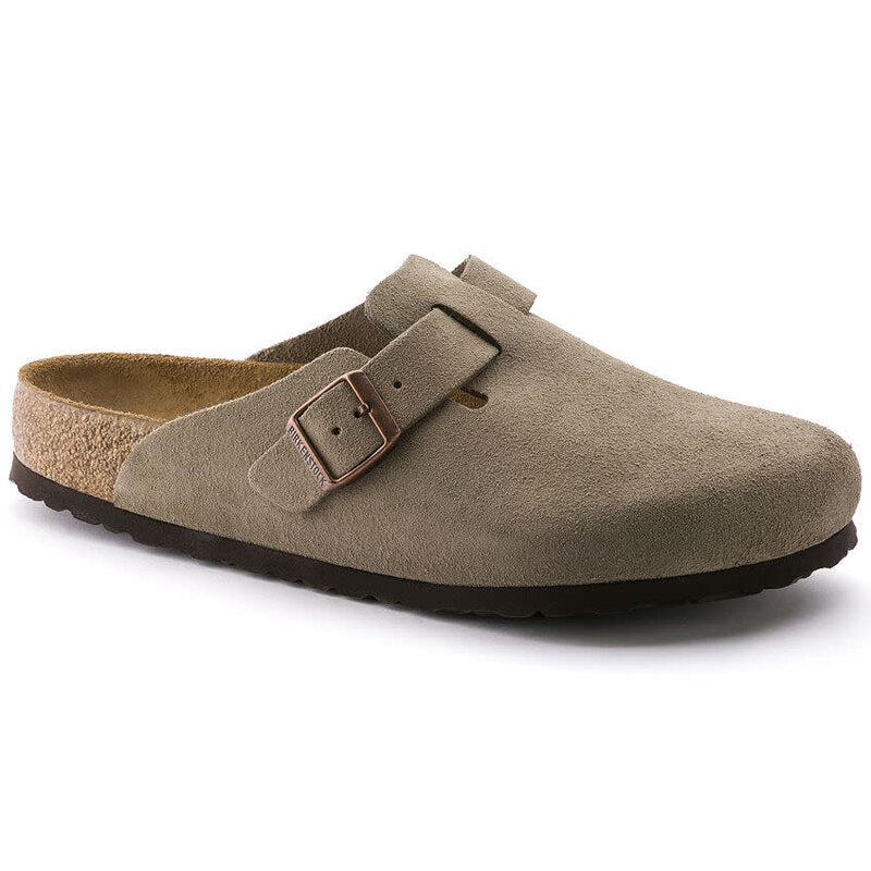 Birkenstock Boston Soft Footbed Suede Mens Clogs — Taupe