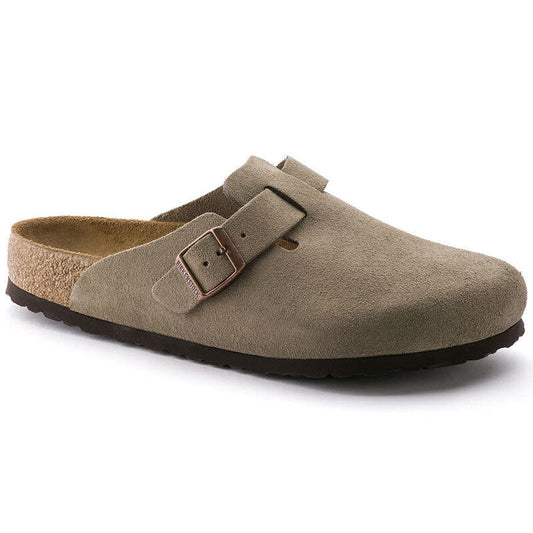 Birkenstock Boston Soft Footbed Suede Mens Clogs — Taupe