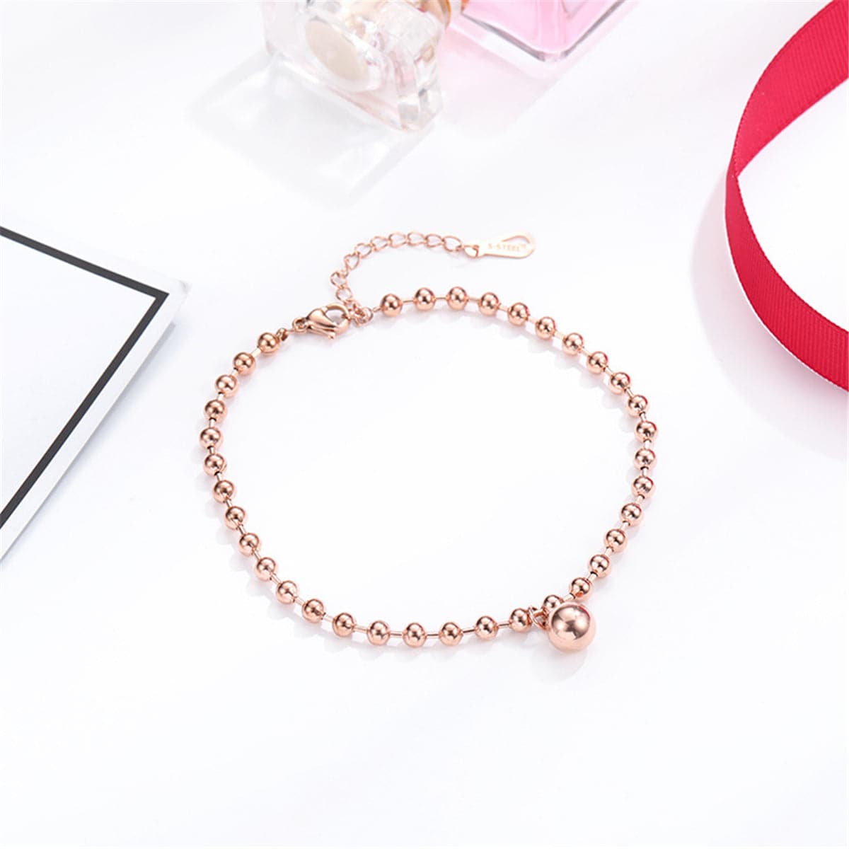 Rose Goldtone Bead Anklet