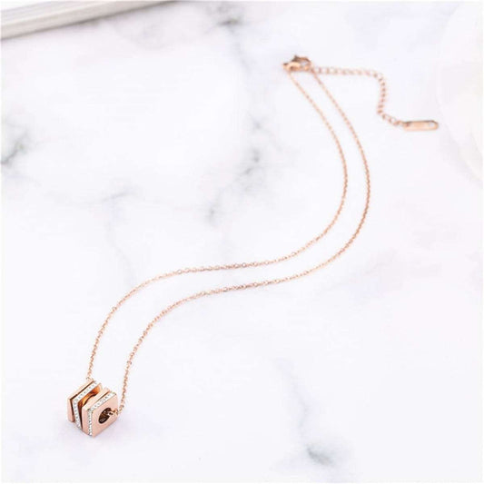 Cubic Zirconia & Rose Goldtone Layered Square Pendant Necklace
