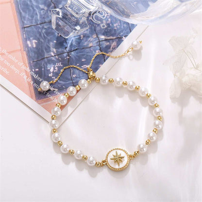 Pearl & Shell Goldtone Star Charm Adjustable Bracelet